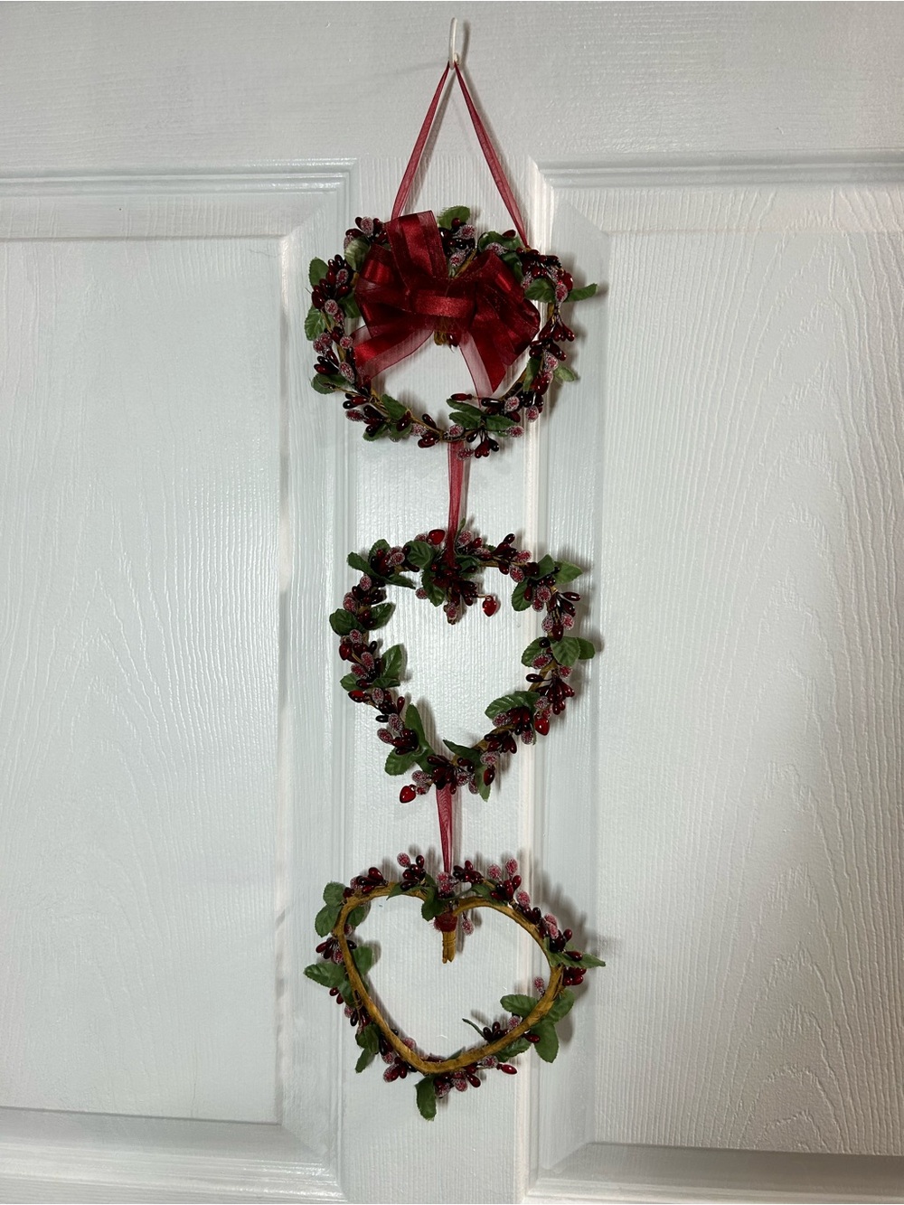 Christmas Triple Heart Wreath Hanging Red Berry Holiday Decor